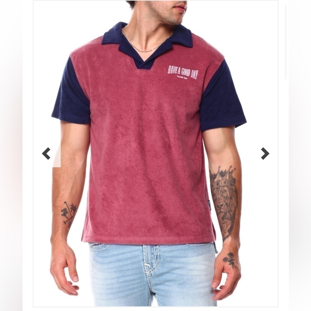 NWT-Brooklyn Cloth-L-Burgundy & navy-Short sleeve pullover polo.